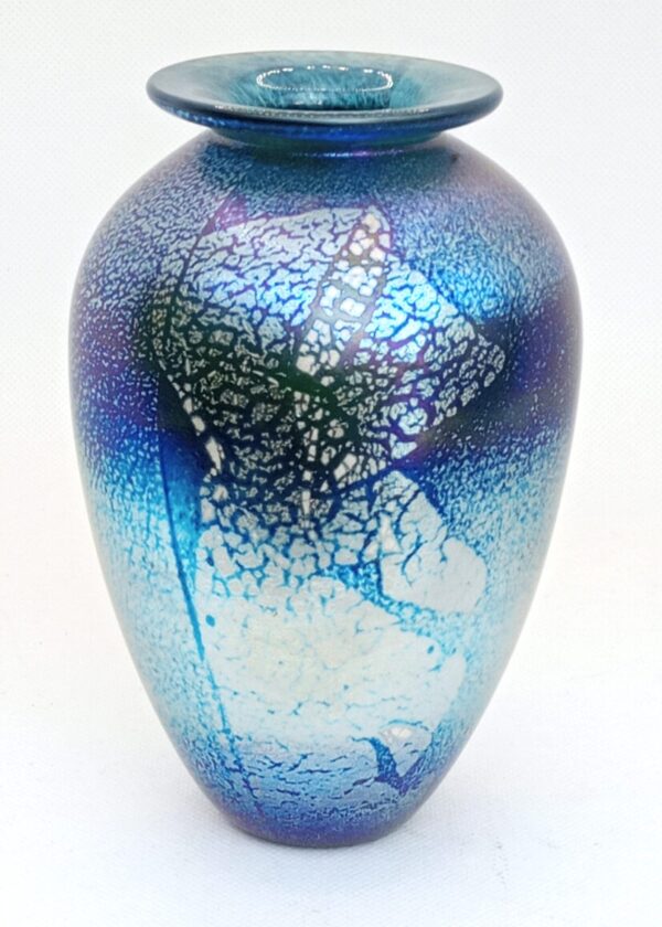 Iridescent Silver Blue Amphora Vase