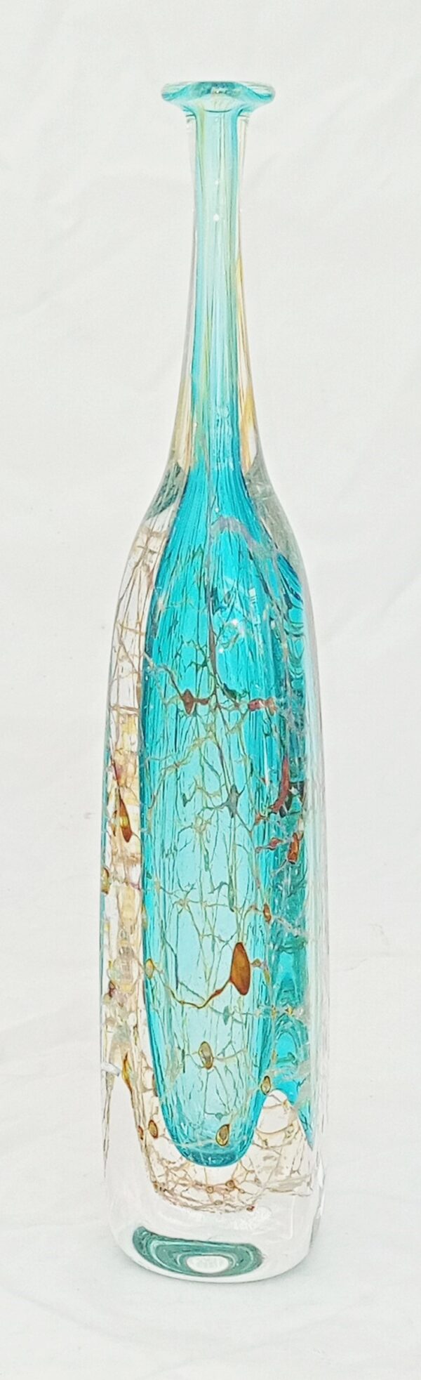 Turquoise Crizzle Square Attenuated Bottle Vase Large - Image 2