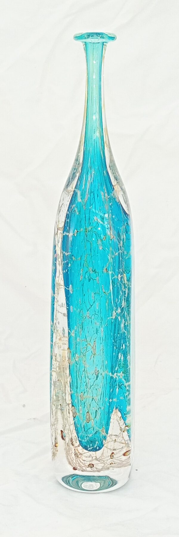 Turquoise Crizzle Square Attenuated Bottle Vase Large